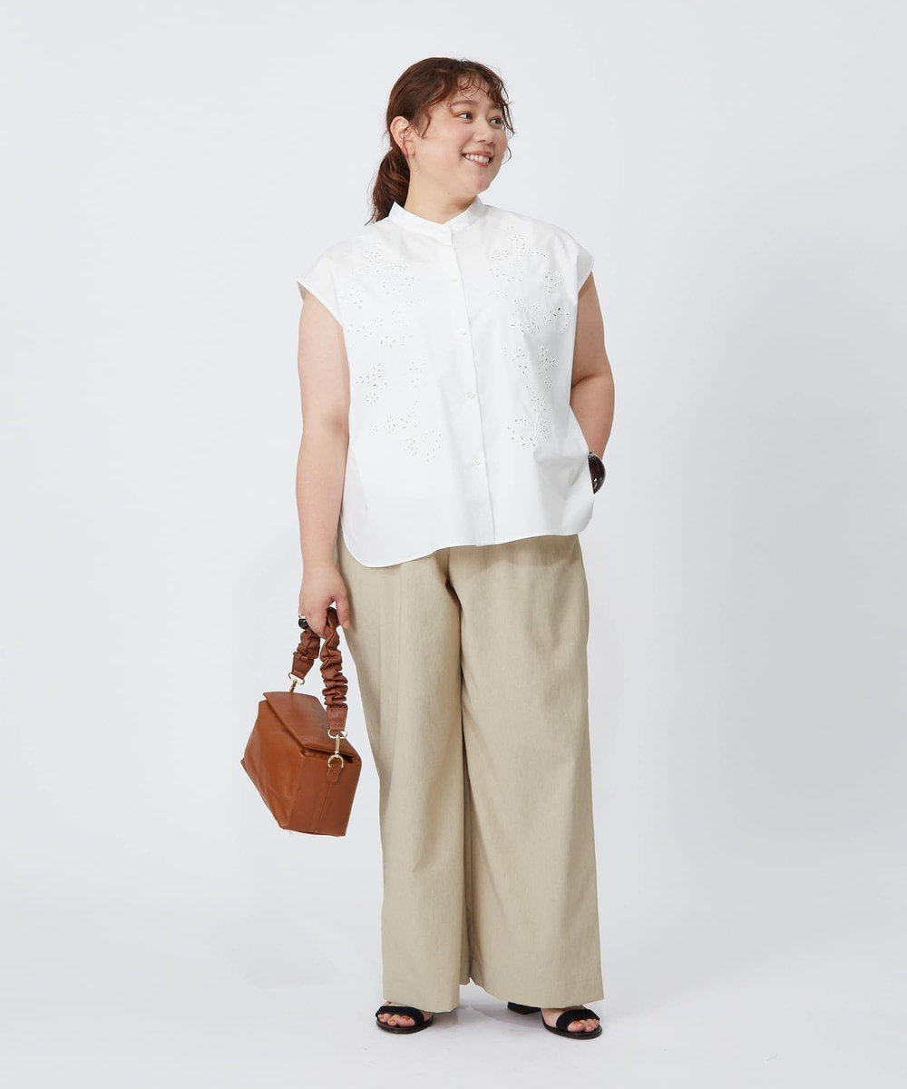feerique Lサイズ（大きいサイズ） 【大きいサイズ】feerique カットワークレースフレンチスリーブブラウス ホワイト