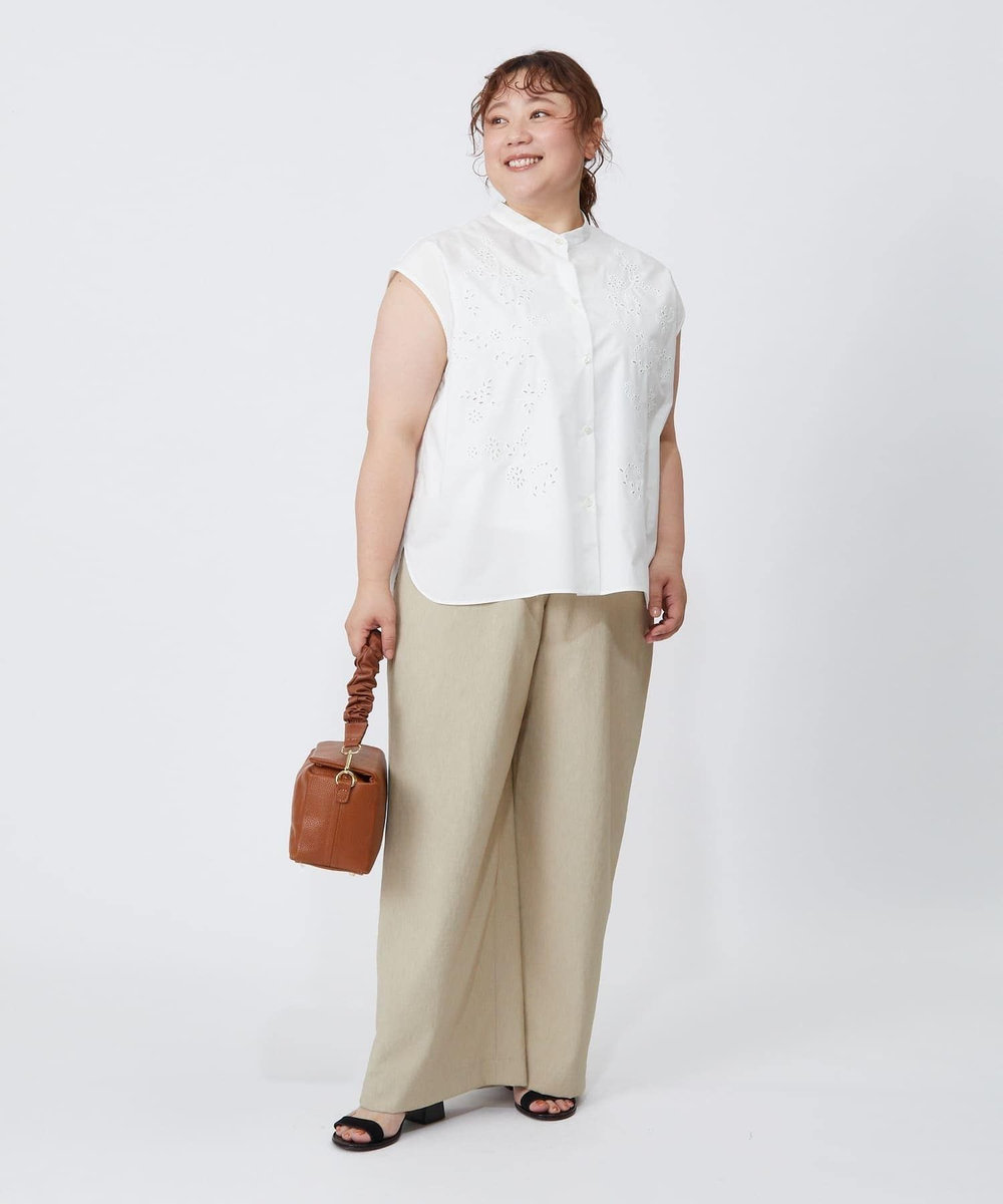 feerique Lサイズ（大きいサイズ） 【大きいサイズ】feerique カットワークレースフレンチスリーブブラウス ホワイト
