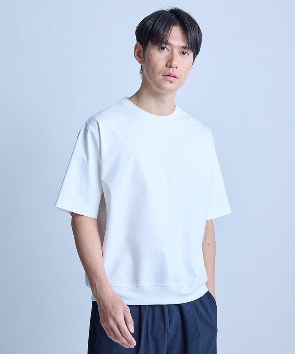 UNION STATION シルケットポンチリブコンビTシャツ＜ストレッチ・マシンウォッシャブル・接触冷感＞ ホワイト