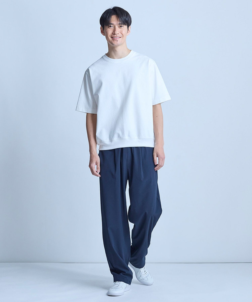UNION STATION シルケットポンチリブコンビTシャツ＜ストレッチ・マシンウォッシャブル・接触冷感＞ ホワイト