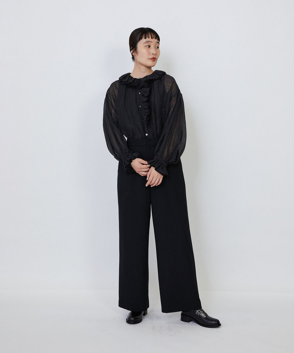 LOISIR 【MTサイズ有り】ギャバジンストレートパンツ ブラック