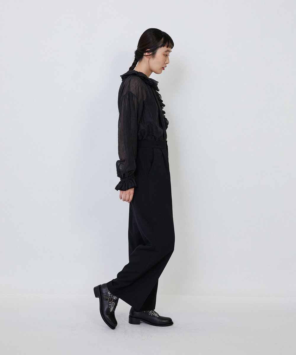 LOISIR 【MTサイズ有り】ギャバジンストレートパンツ ブラック
