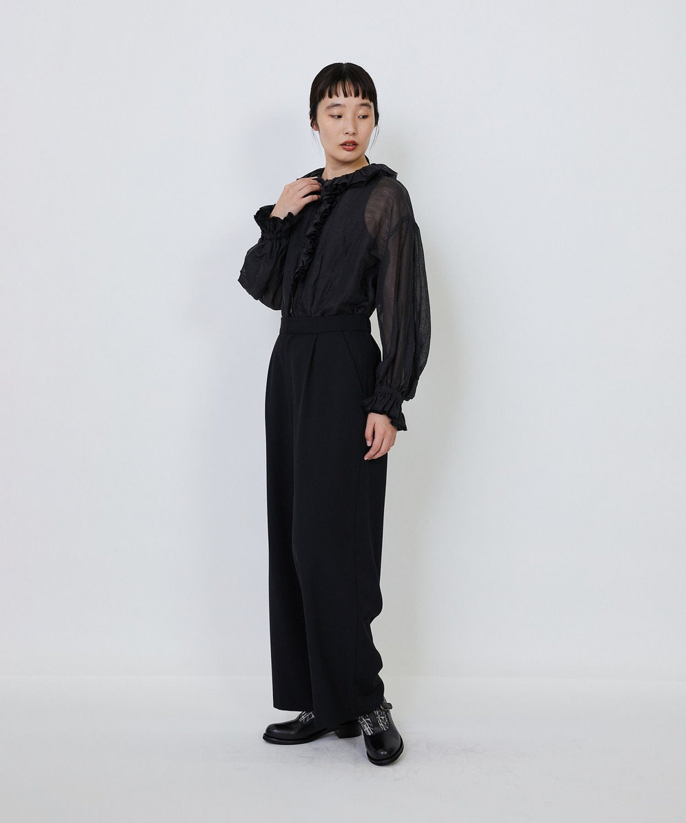 LOISIR 【MTサイズ有り】ギャバジンストレートパンツ ブラック