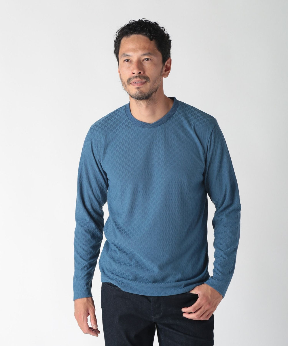 MEN'S BIGI 変形千鳥柄リンクスロングスリーブカットソー ブルー