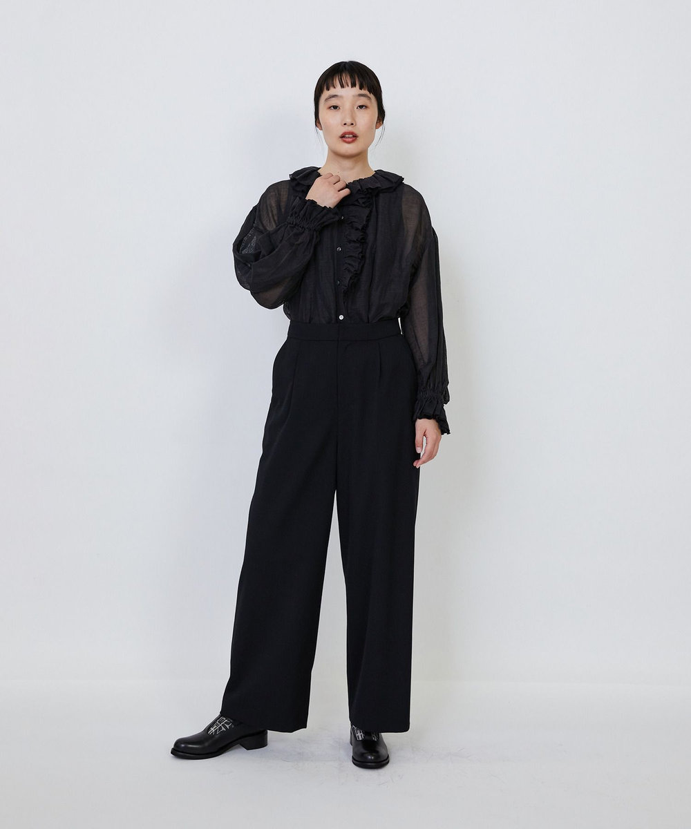 LOISIR 【MTサイズ有り】ギャバジンストレートパンツ ブラック
