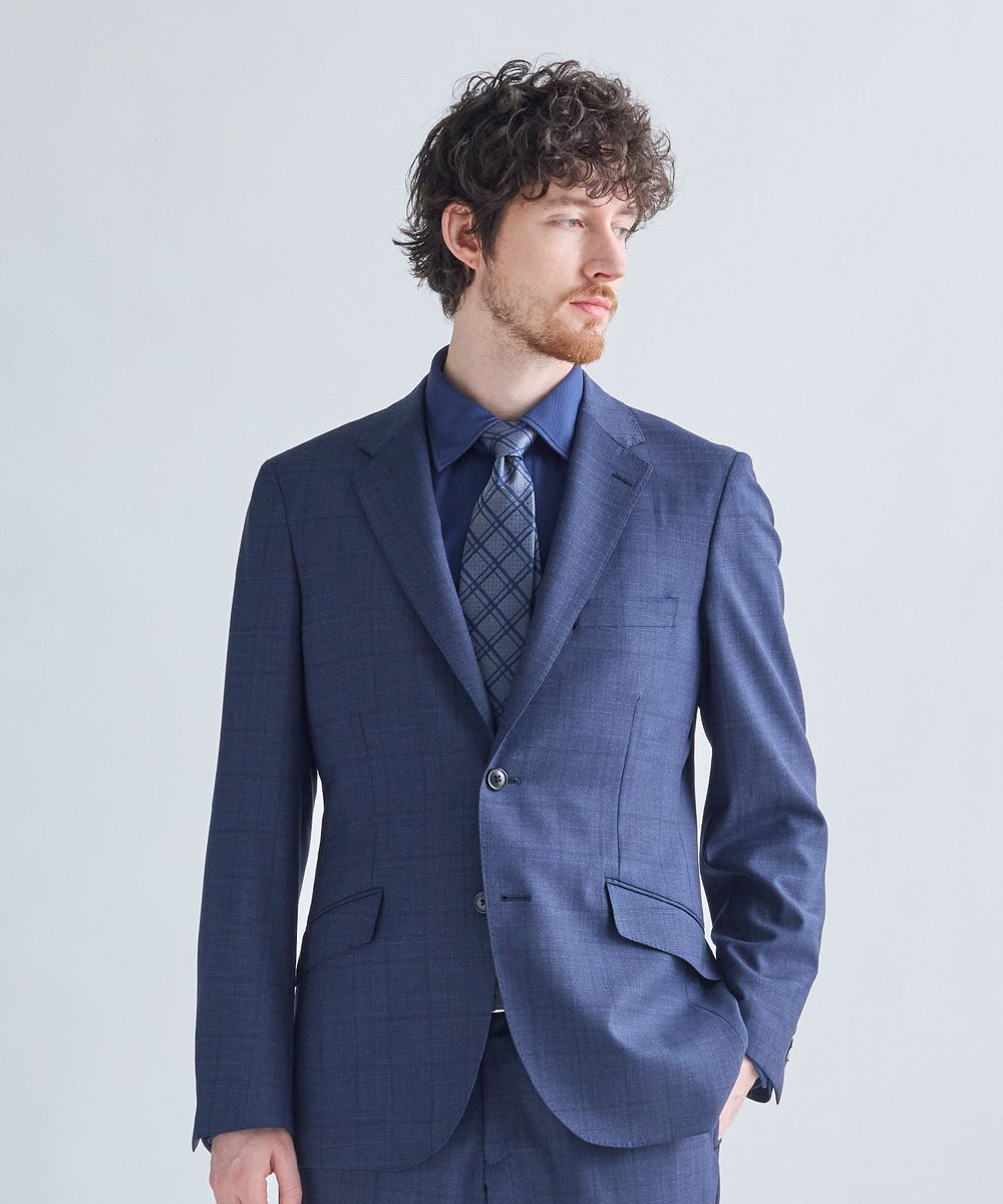 MEN'S BIGI 【Loro Piana/ロロ・ピアーナ】ウール梳毛 グレンチェック柄スーツ ネイビー