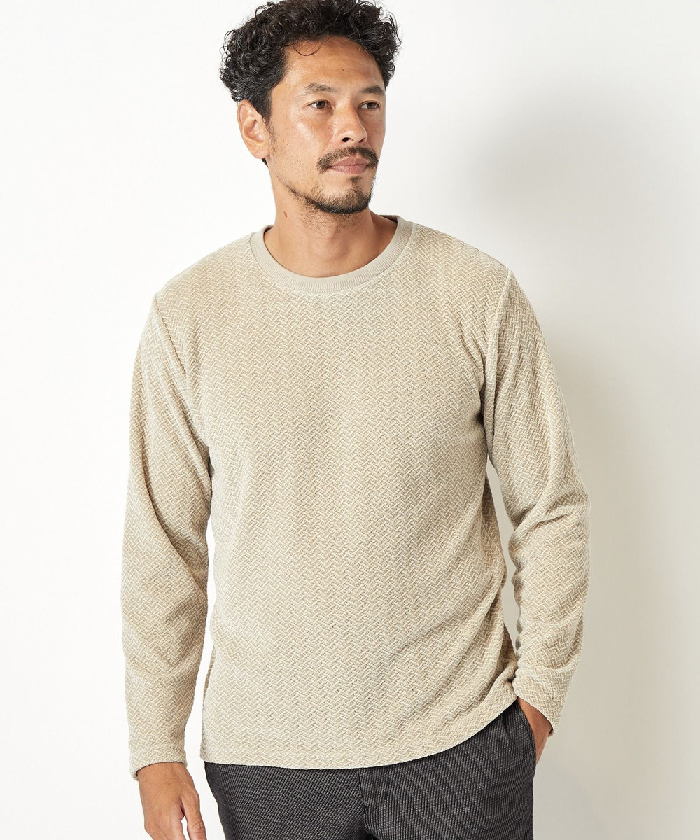 MEN'S BIGI モールジャガードクルーネックカットソー ベージュ