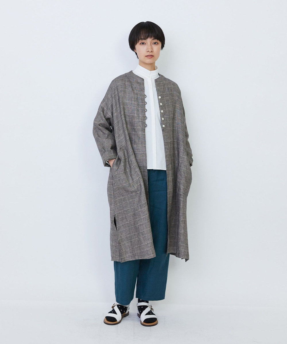 LOISIR リネンチェックガウンカーディガン チェック