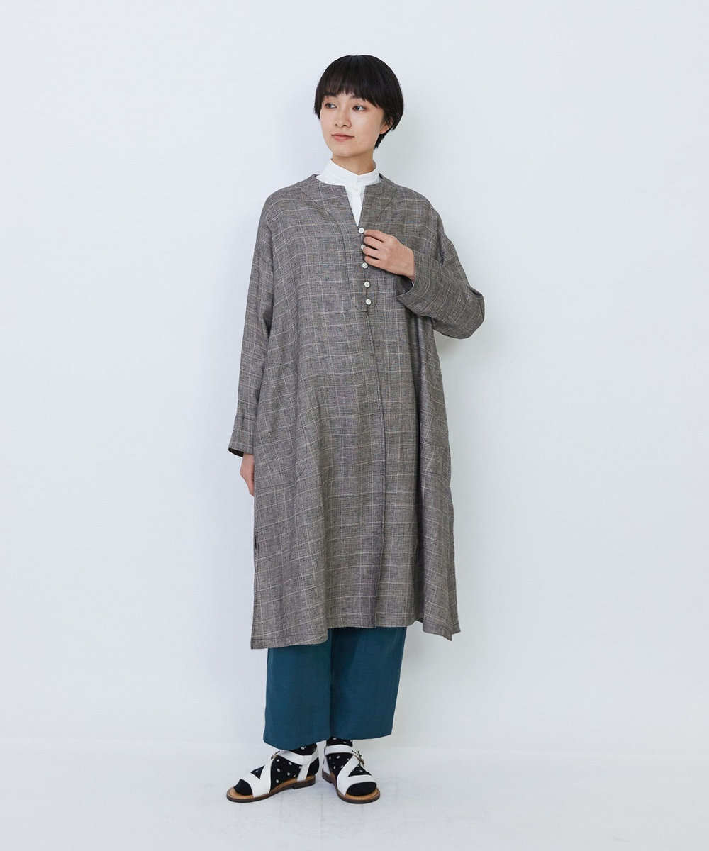 LOISIR リネンチェックガウンカーディガン チェック
