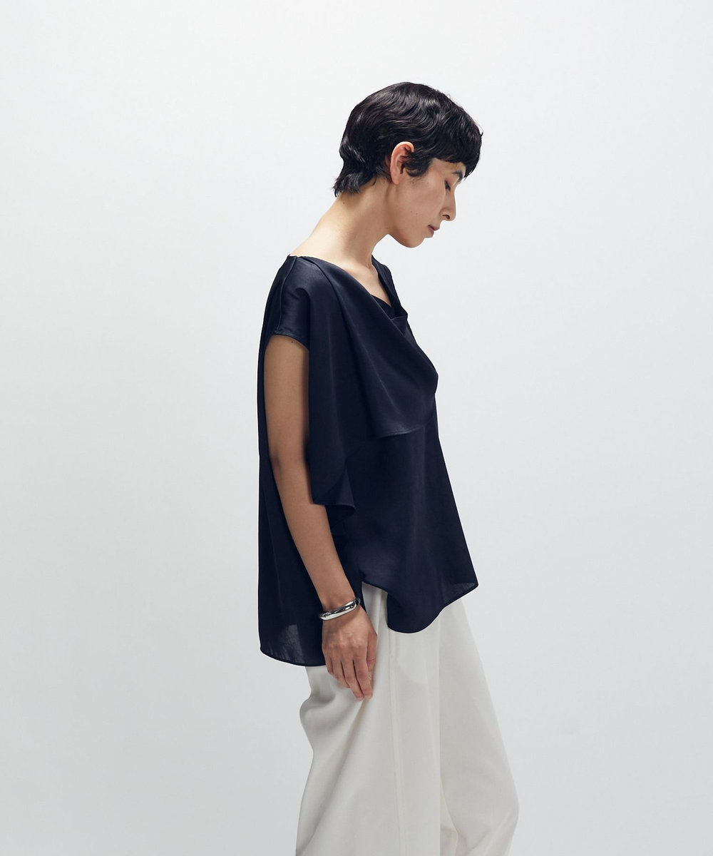 1er Arrondissement サテンドレープブラウス ネイビー