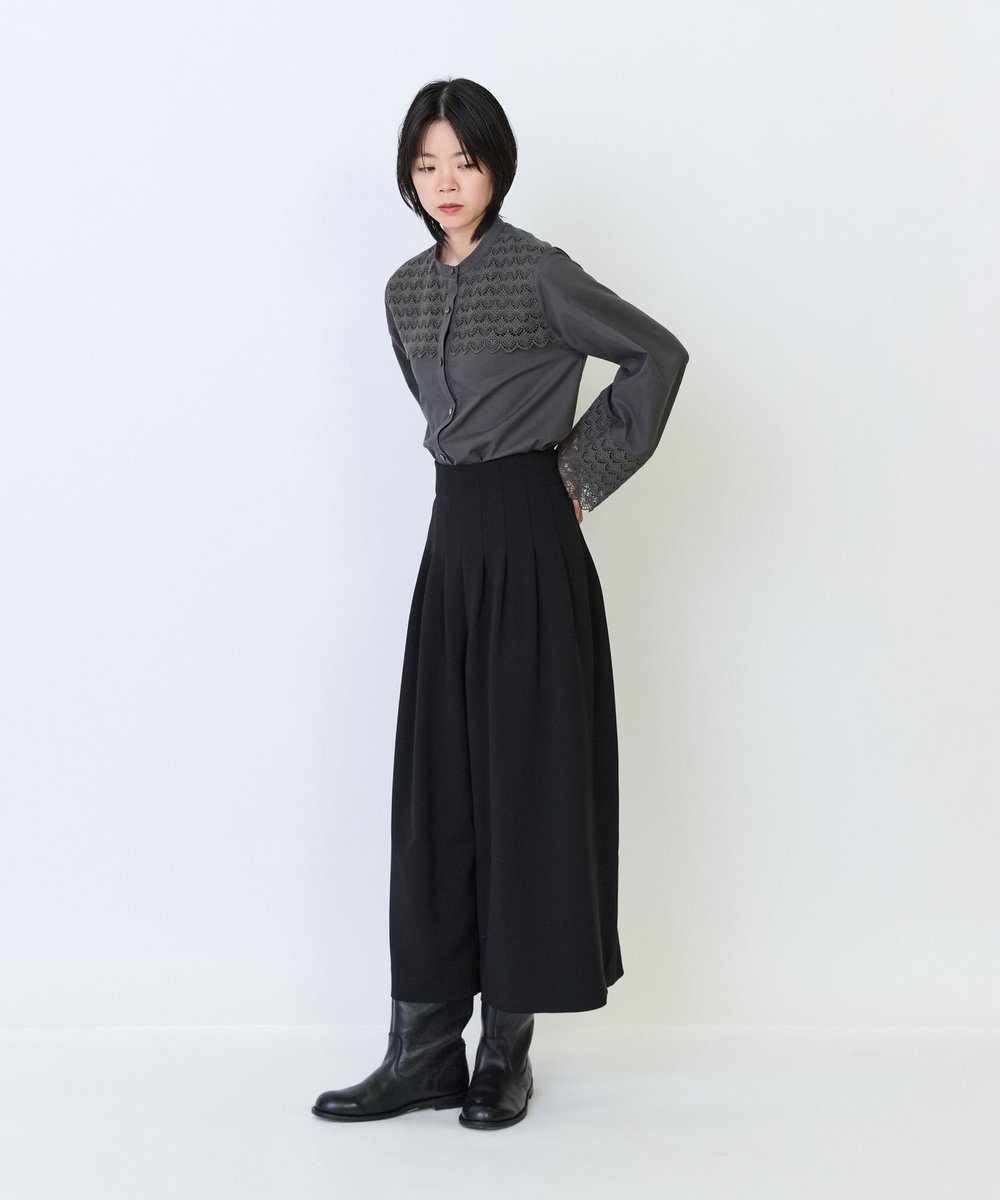 LOISIR エコダブルクロスフレアーパンツ ブラック