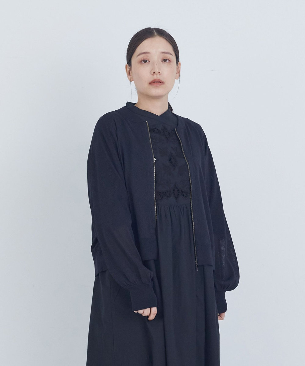 ADIEU TRISTESSE ペーパーポリエステルニットブルゾン ブラック