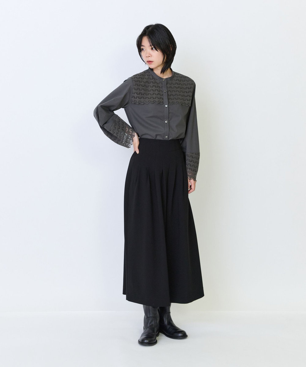LOISIR エコダブルクロスフレアーパンツ ブラック