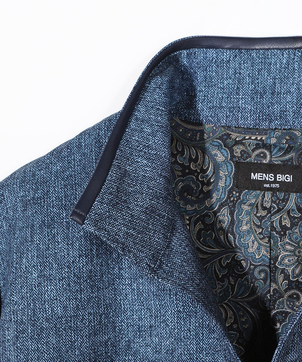 MEN'S BIGI ドットエアーヘリンボーンプリントスタンドカラージャケット＜保温/透湿/撥水/防シワ/ストレッチ＞ ネイビー