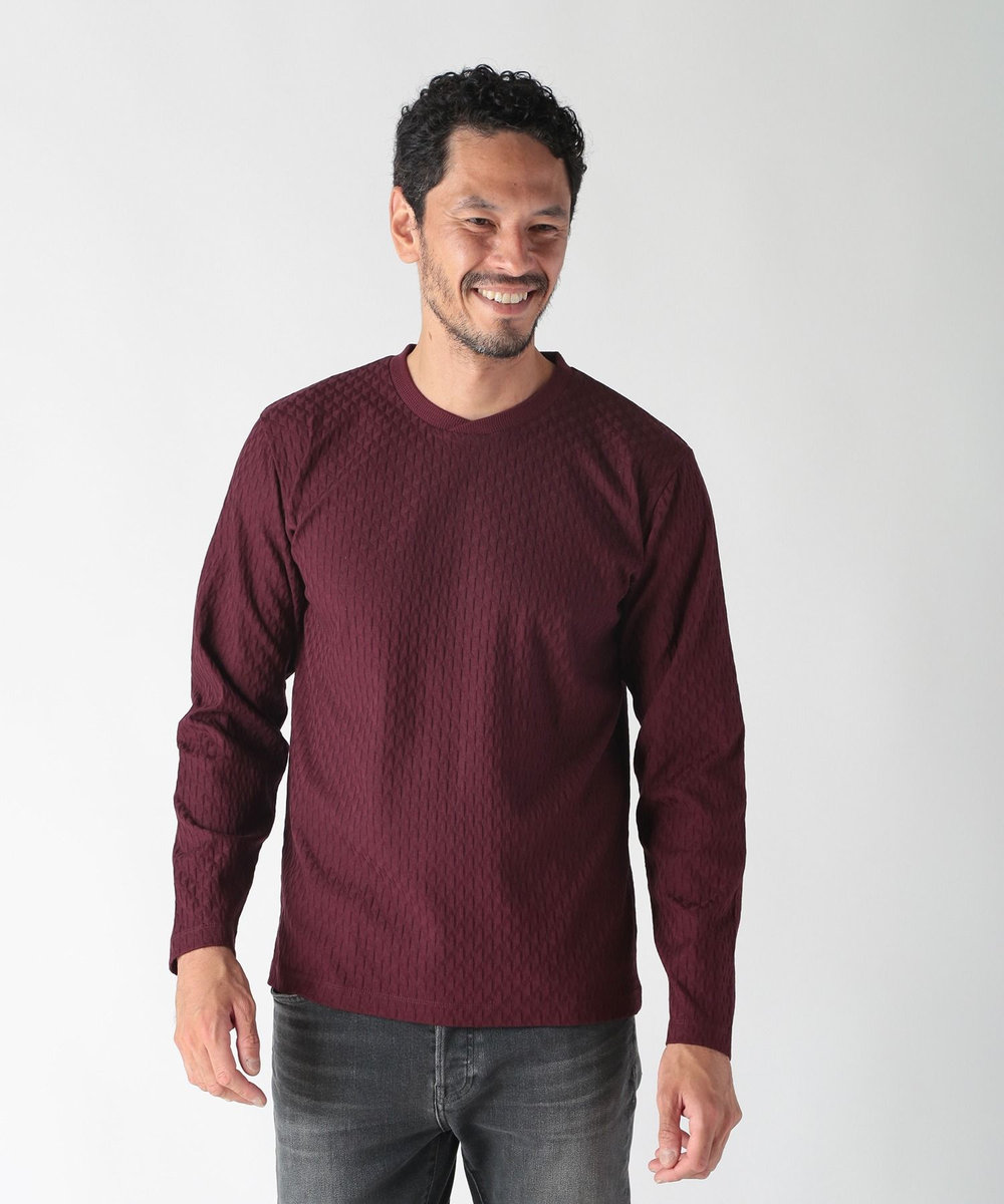 MEN'S BIGI 変形千鳥柄リンクスロングスリーブカットソー ボルドー