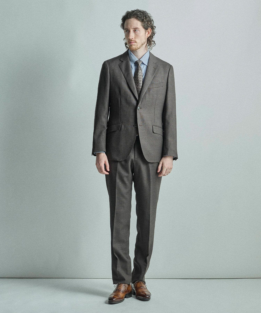 MEN'S BIGI ミックスヤーン/ホップサックテーラードジャケット ブラウン