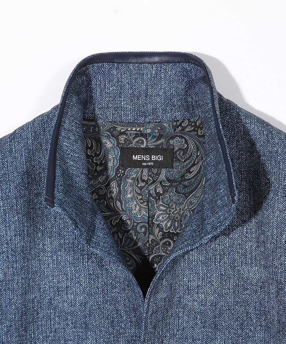 MEN'S BIGI ドットエアーヘリンボーンプリントスタンドカラージャケット＜保温/透湿/撥水/防シワ/ストレッチ＞ ネイビー