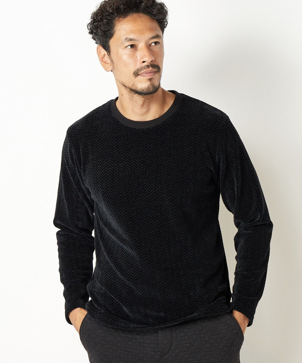 MEN'S BIGI モールジャガードクルーネックカットソー ブラック