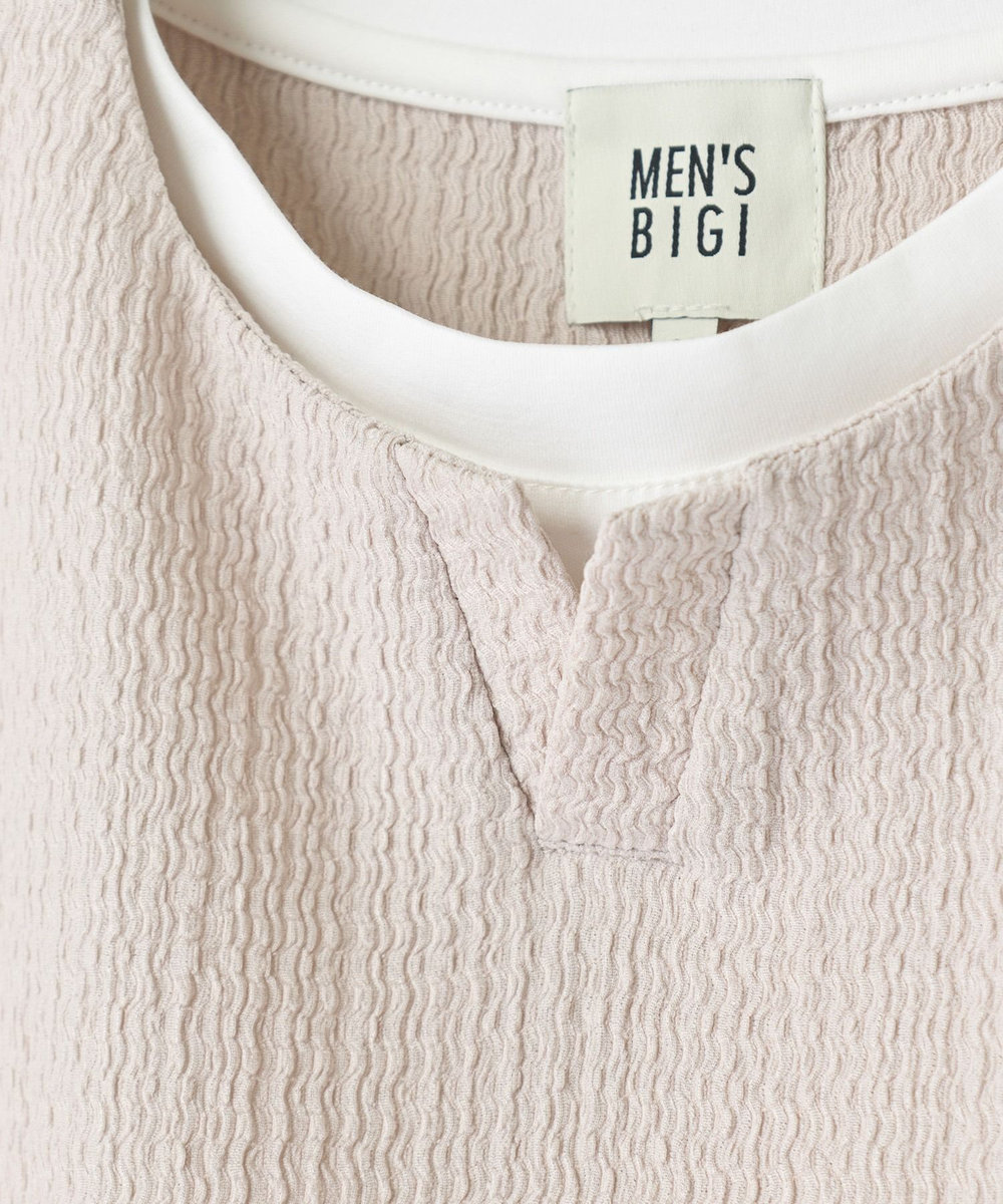 MEN'S BIGI フェイクレイヤードキーネック半袖Tシャツ グレー