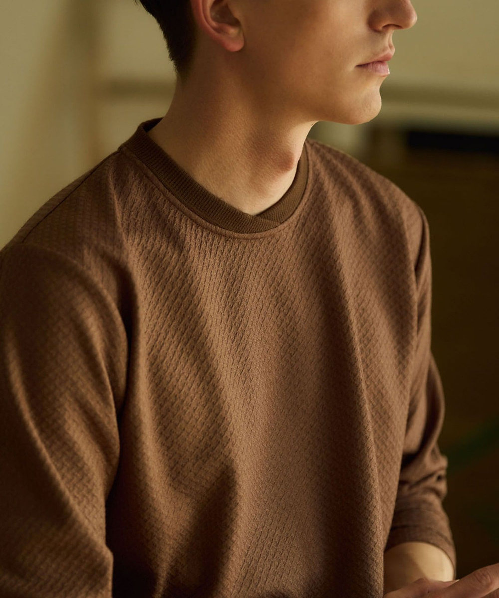 MEN'S BIGI フクレジャガード　クルーネックリブカットソー ブラウン