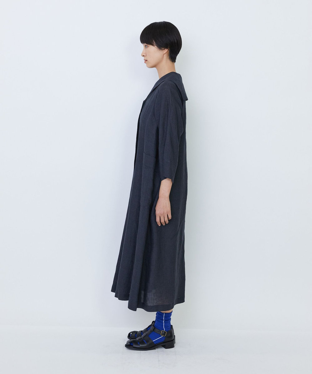 LOISIR リネンチェックセーラーカラーワンピース ブラック系その他