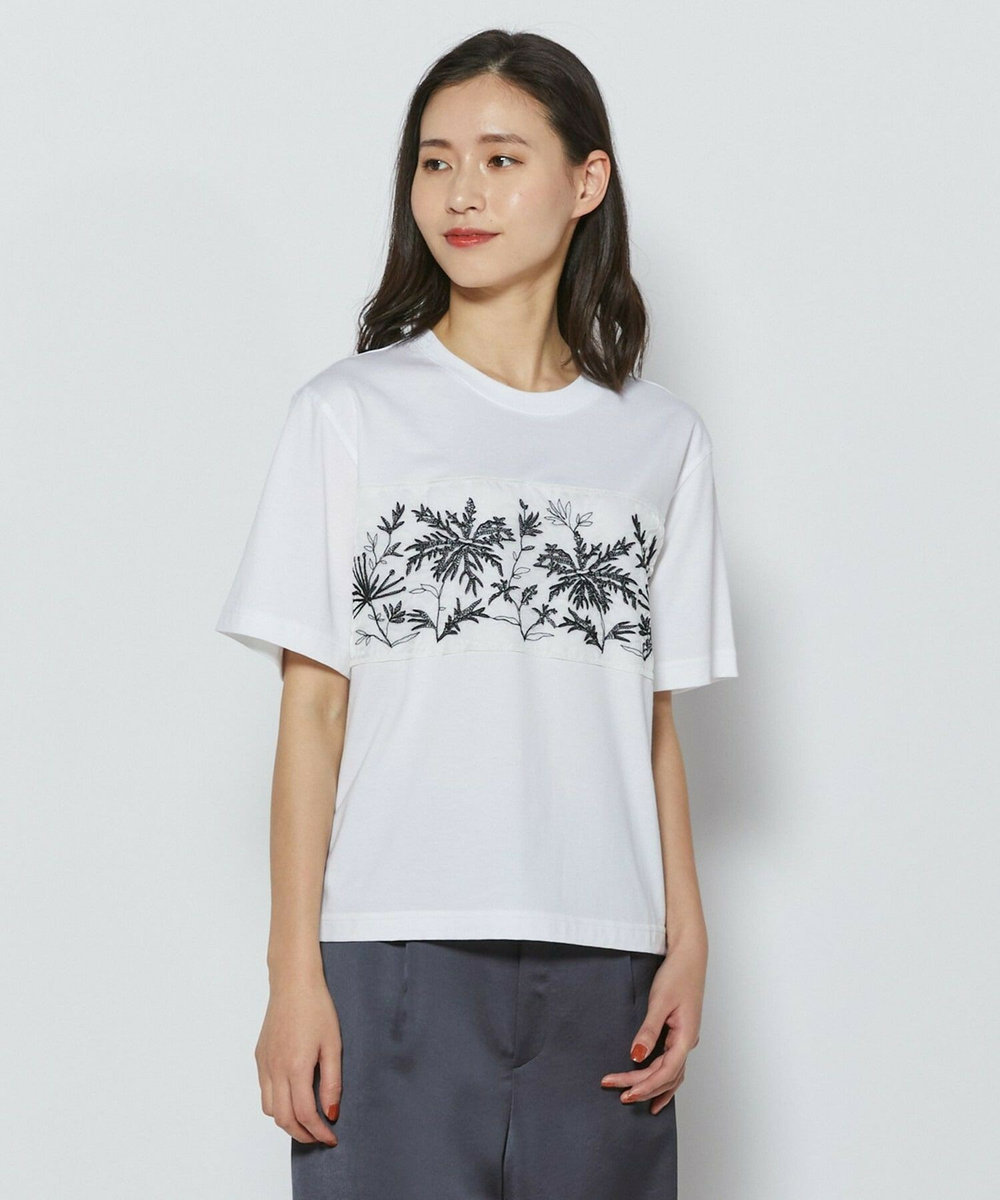 L'EQUIPE オーガンジー刺繍Tシャツ ホワイト