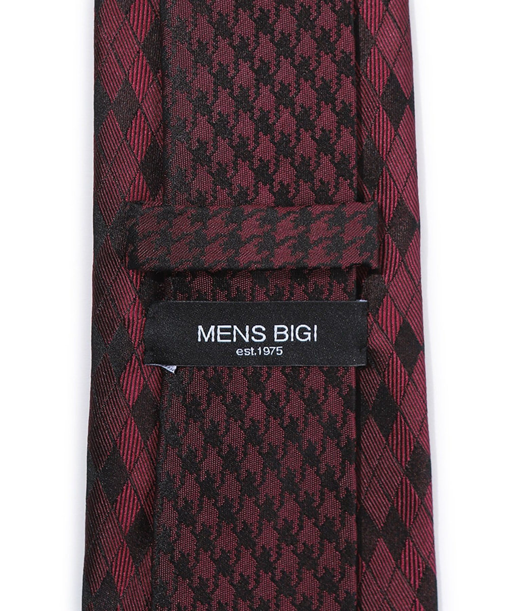 MEN'S BIGI 変形アーガイル×シャドー千鳥柄シルクネクタイ ボルドー