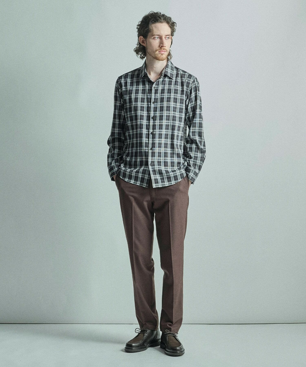 MEN'S BIGI ドビーチェックカジュアルシャツ ブラック