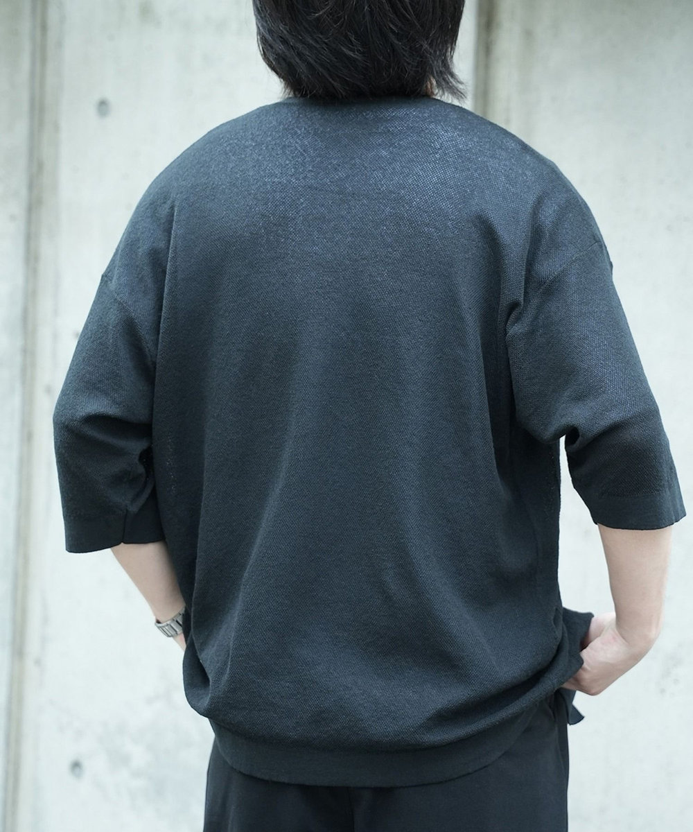 UNION STATION ＊WEB限定 シアーストライプルーズフィット5分袖カーディガン ブラック