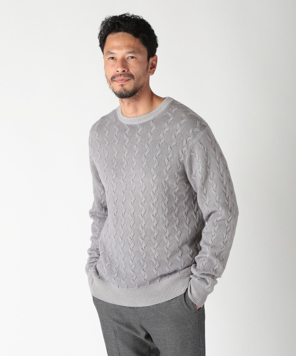 MEN'S BIGI 5G スノー加工ケーブルクルーニット グレー