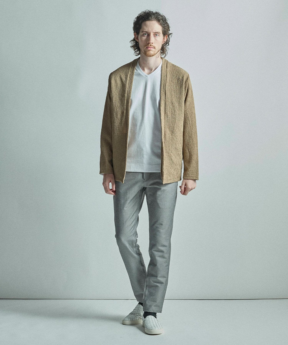 MEN'S BIGI ワッフルシアサッカー素材カーディガン ベージュ