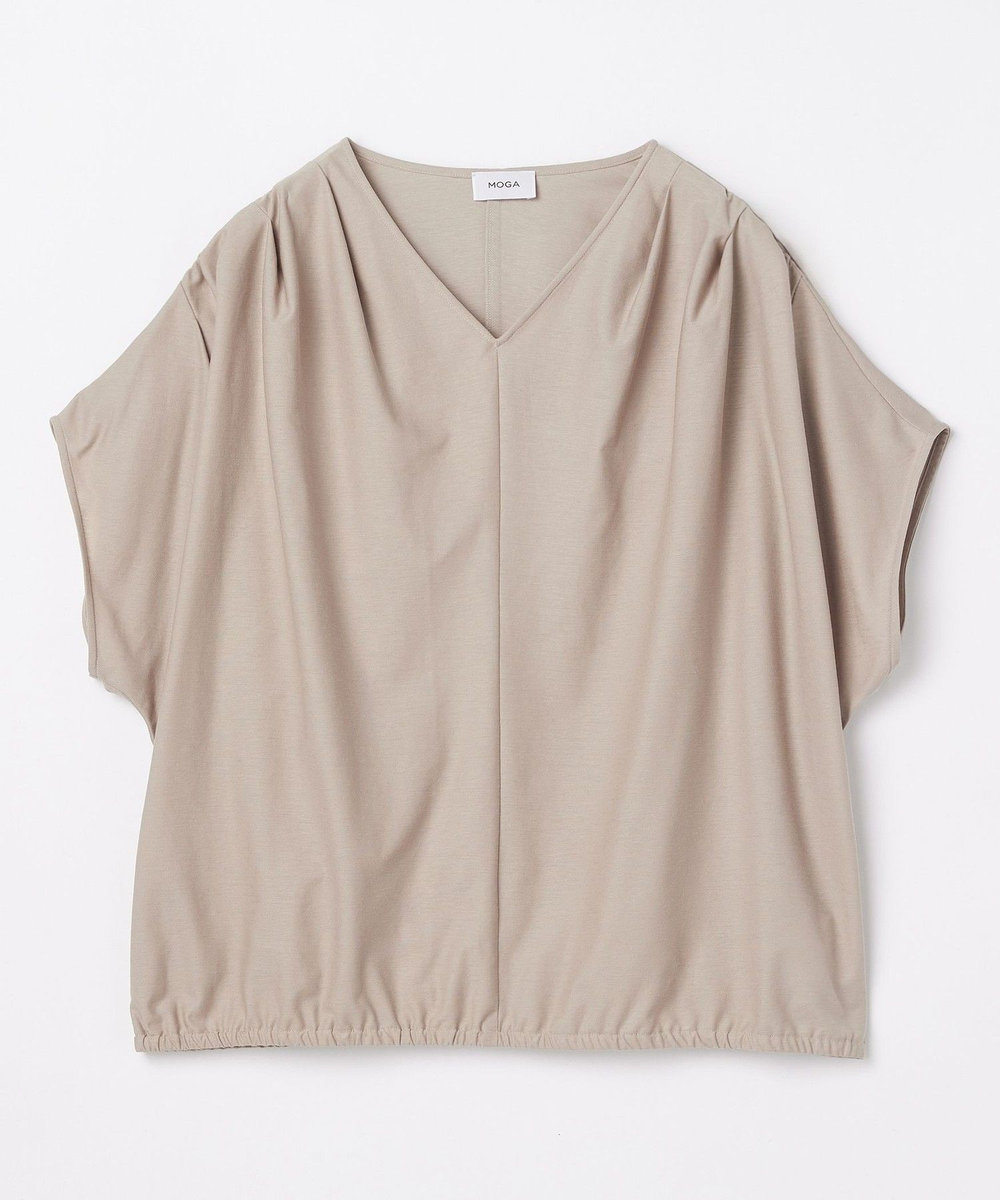 MOGA Lサイズ（大きいサイズ） 【大きいサイズ】コットンリネンフロートタックギャザージャージトップス ベージュ