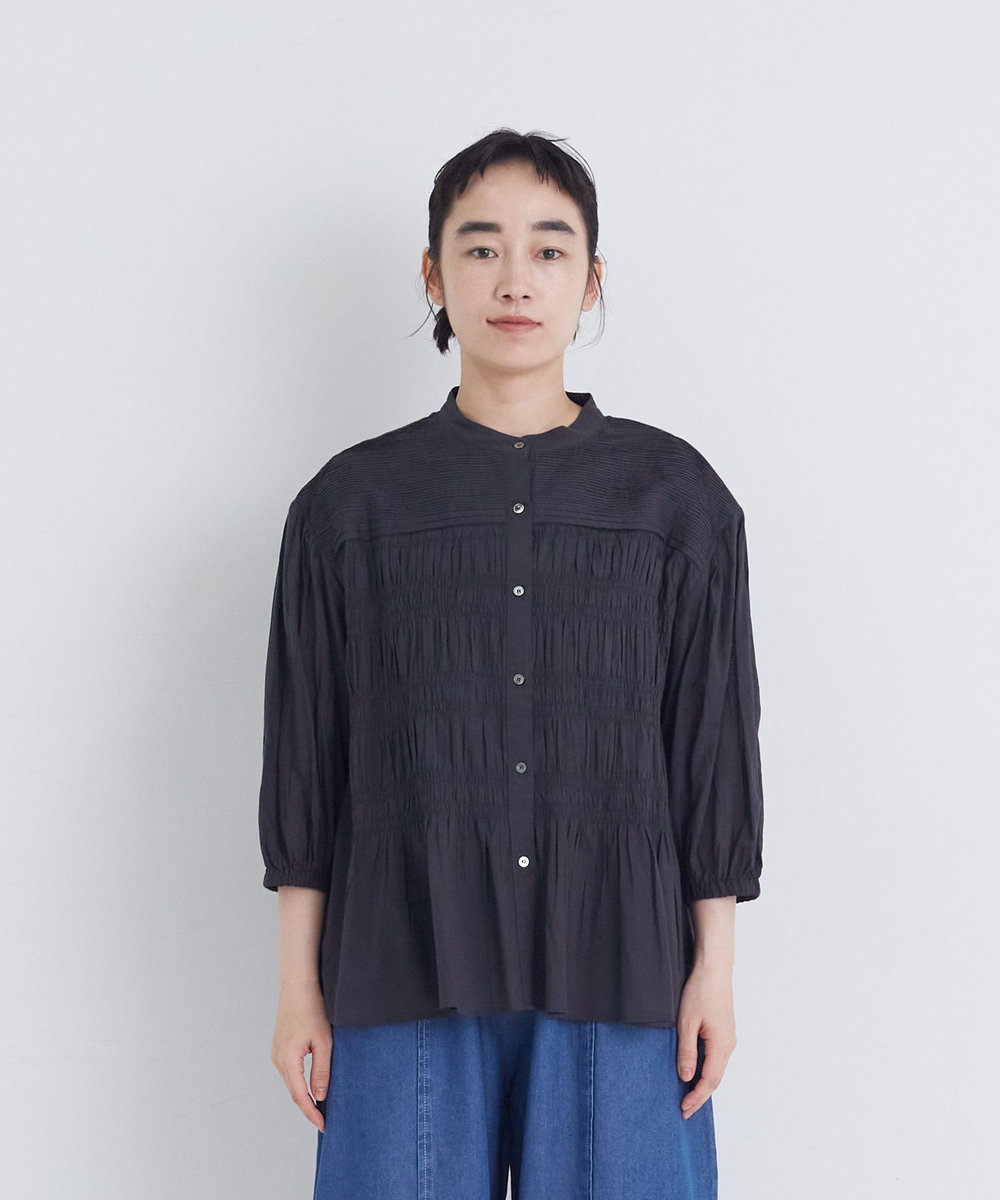 congés payés ADIEU TRISTESSE 【FAVE】インドコットンシャーリングブラウス チャコールグレー