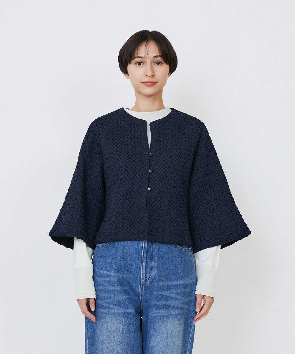LOISIR インドコットンポプリンハンドスモッキングブラウスジャケット ブラック