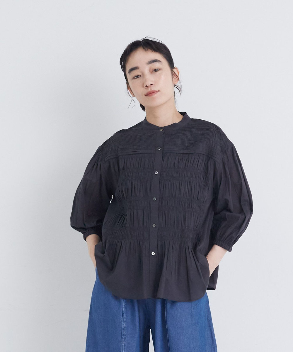 congés payés ADIEU TRISTESSE 【FAVE】インドコットンシャーリングブラウス チャコールグレー
