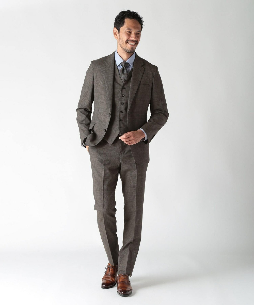MEN'S BIGI ウールメランジ千鳥格子ベスト＜セットアップ＞ ブラウン