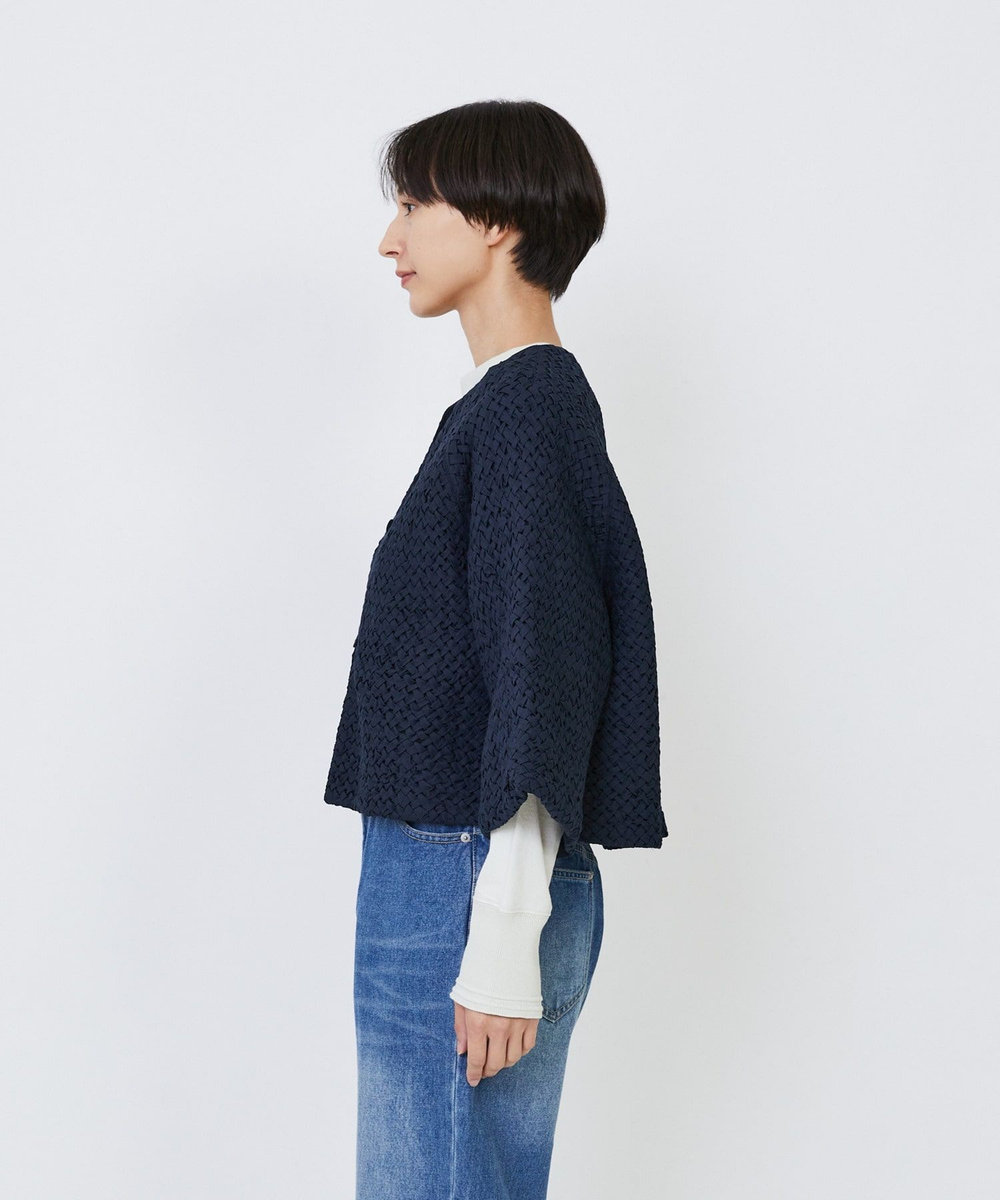 LOISIR インドコットンポプリンハンドスモッキングブラウスジャケット ブラック