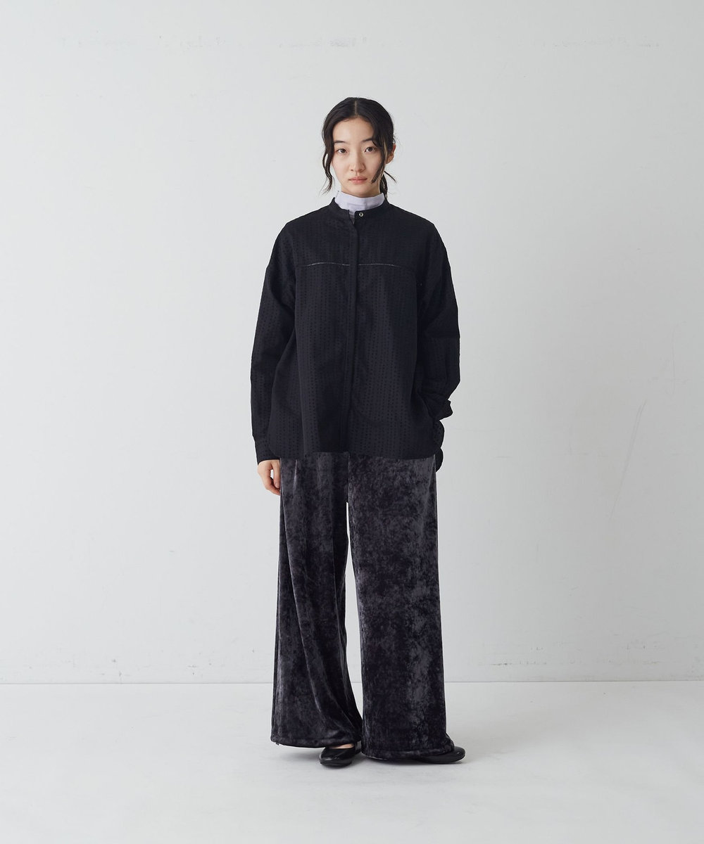 congés payés ADIEU TRISTESSE ラインドットフロッキープリントブラウス ブラック