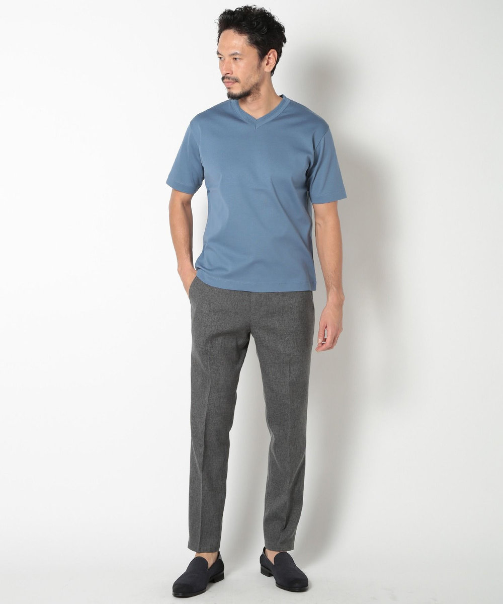 MEN'S BIGI 60/2マーセライズジャージVネックTEE ブルー