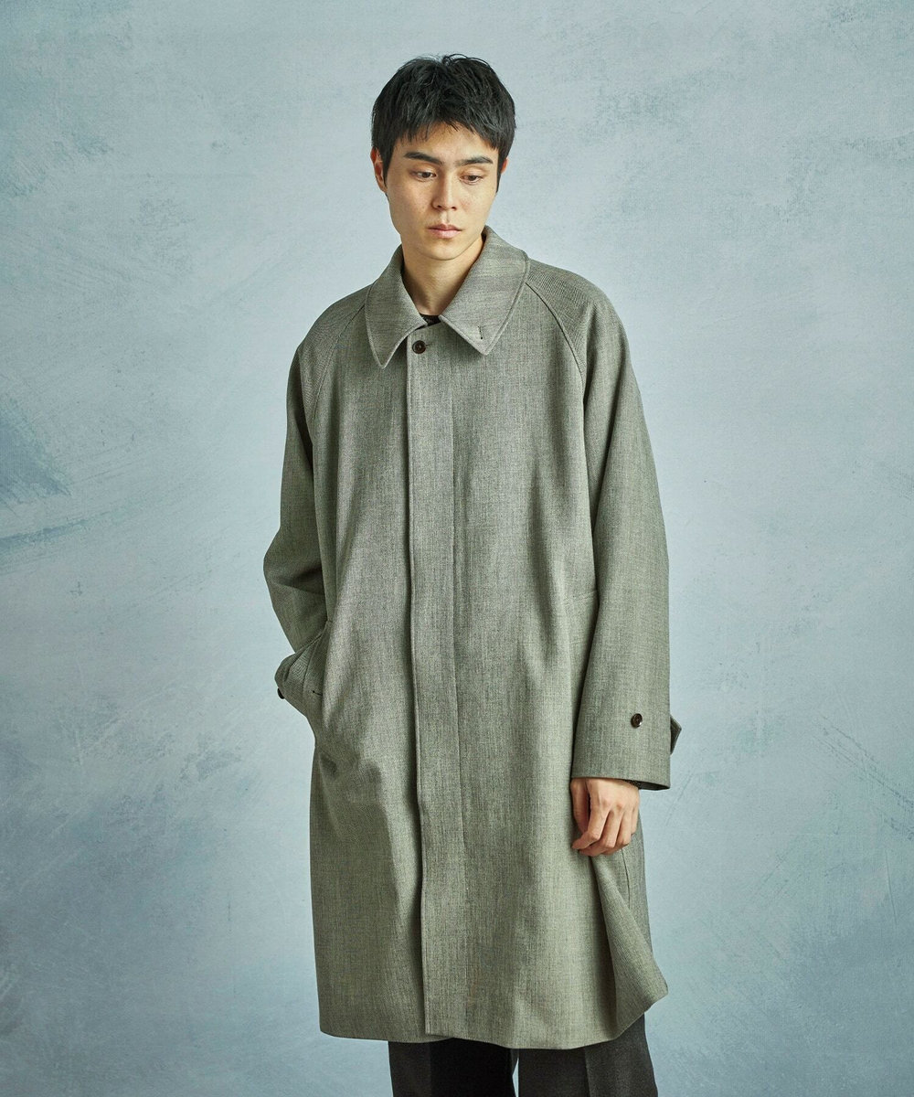 MEN'S BIGI ヘリンボーンダブルクロス ステンカラーコート＜2WAYストレッチ＞ ベージュ