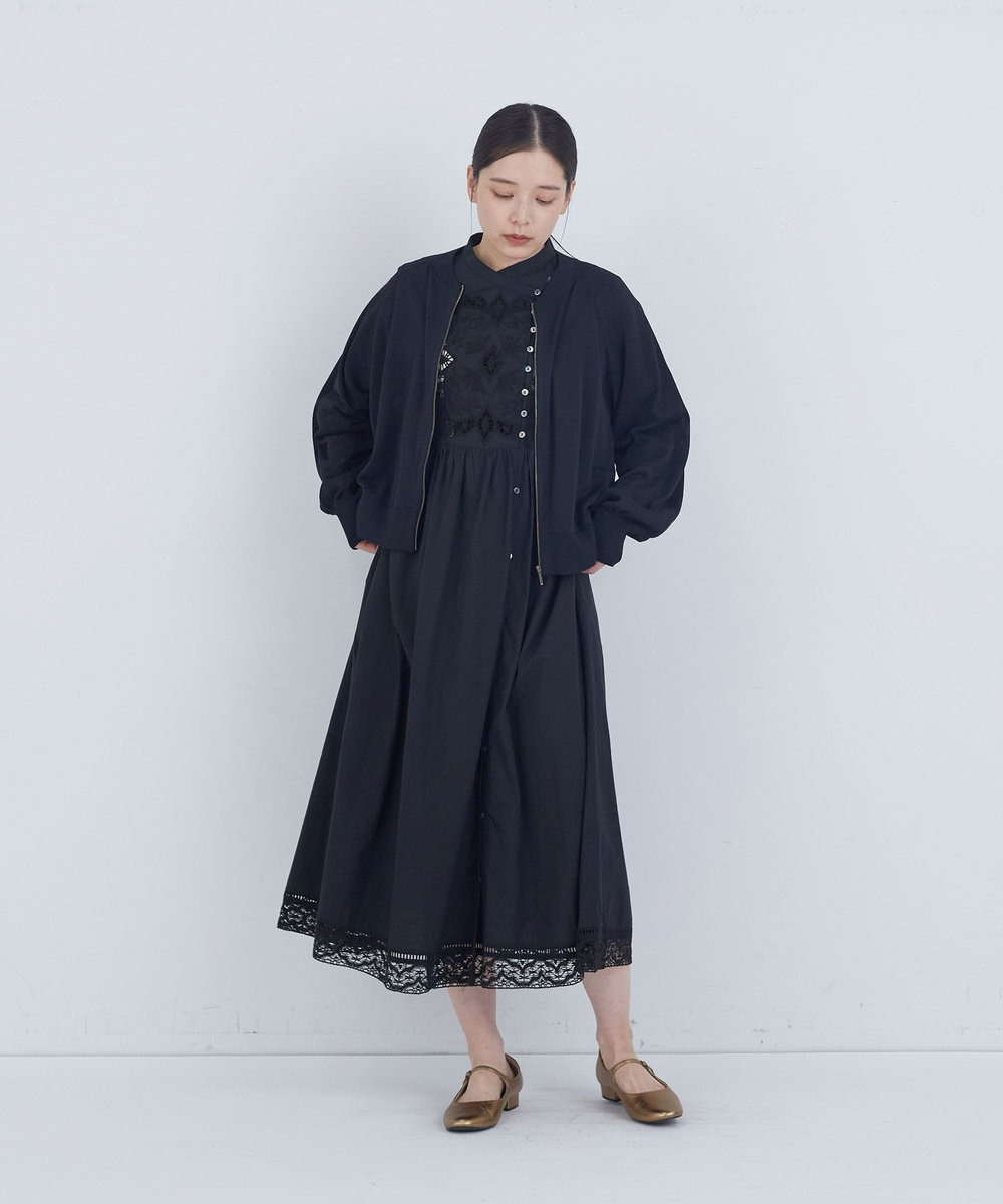 ADIEU TRISTESSE ペーパーポリエステルニットブルゾン ブラック