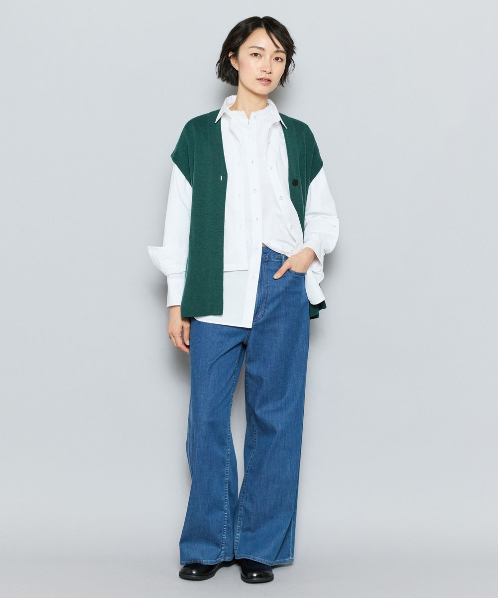 L'EQUIPE GREEN コットンタイプライタースタンドカラーシャツ									 ホワイト