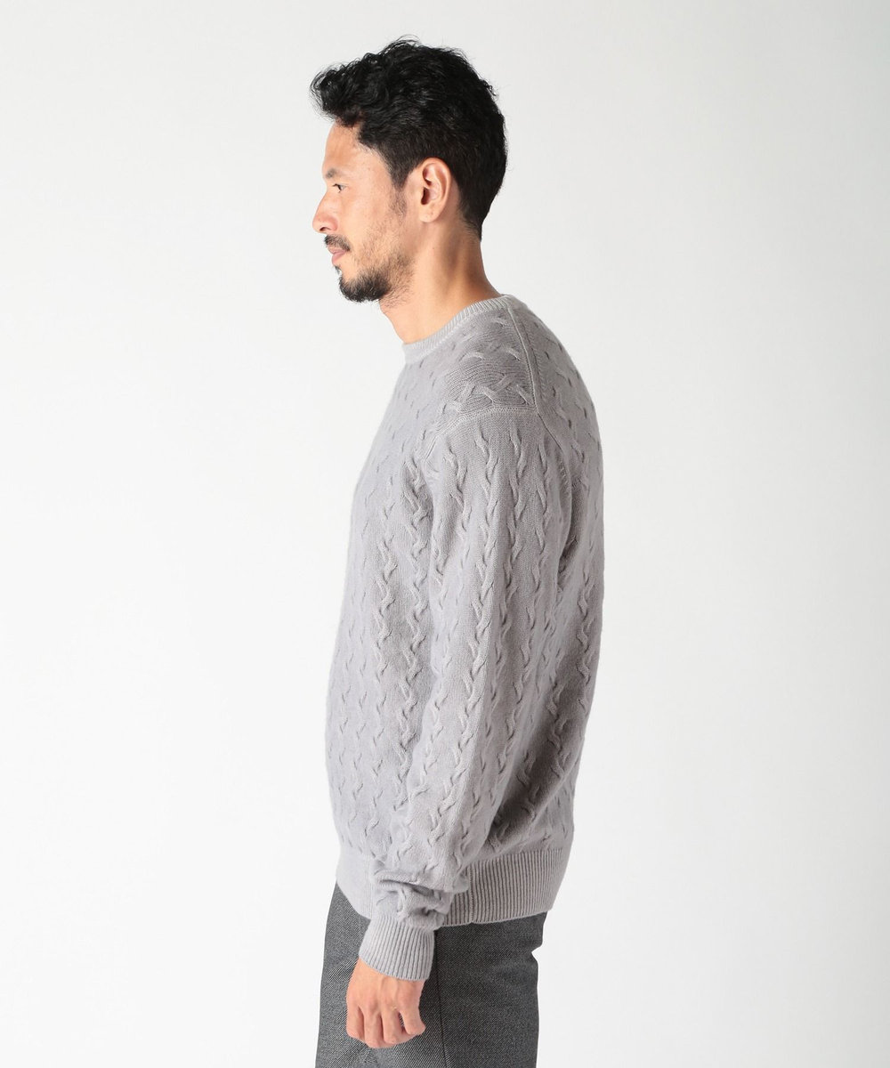MEN'S BIGI 5G スノー加工ケーブルクルーニット グレー