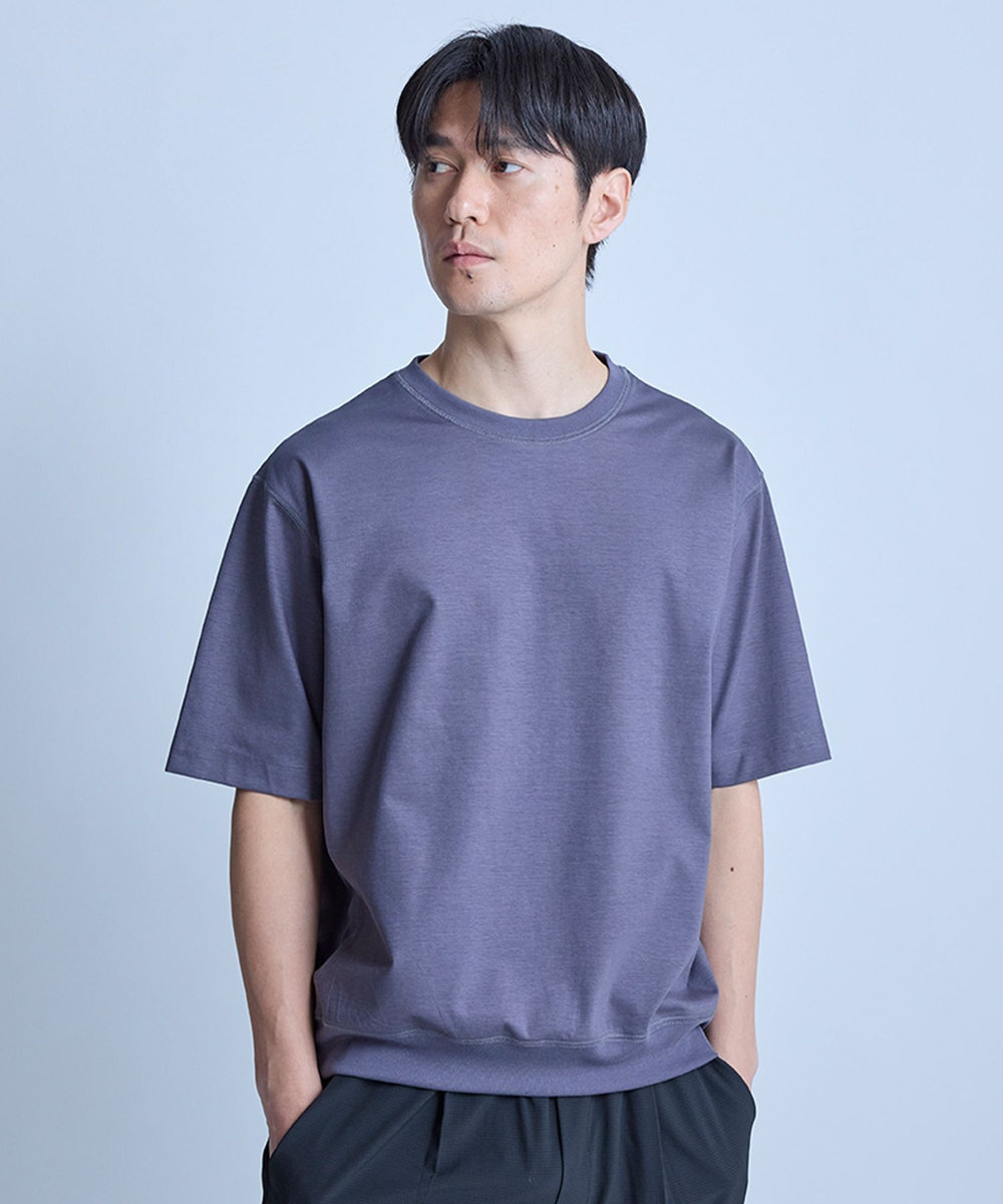 UNION STATION シルケットポンチリブコンビTシャツ＜ストレッチ・マシンウォッシャブル・接触冷感＞ チャコールグレー