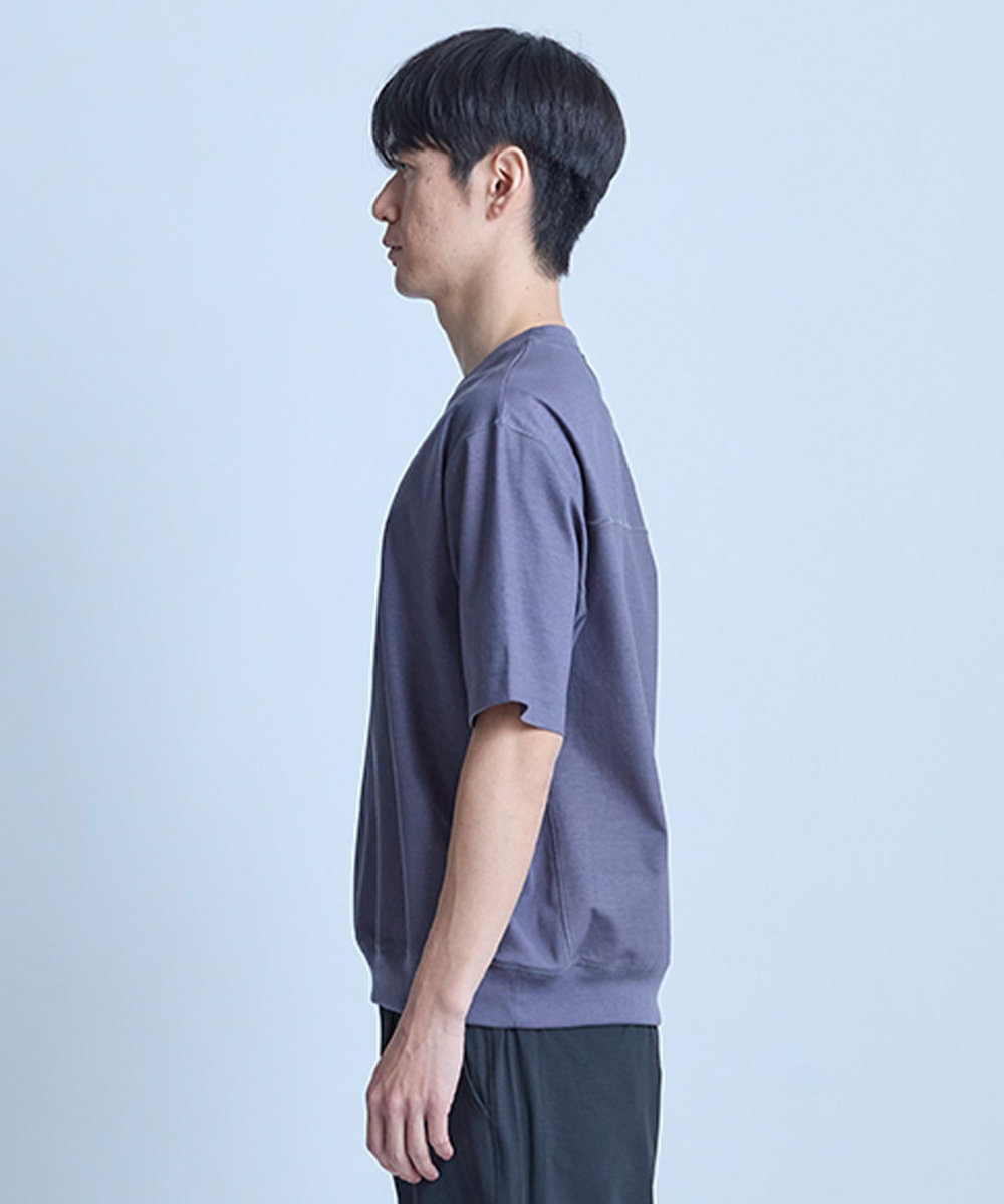 UNION STATION シルケットポンチリブコンビTシャツ＜ストレッチ・マシンウォッシャブル・接触冷感＞ チャコールグレー