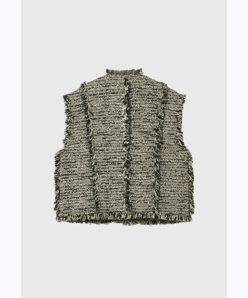 DÉPAREILLÉ FANCY TWEED V NECK GILET / ファンシーツィードVネックジレ ブラック