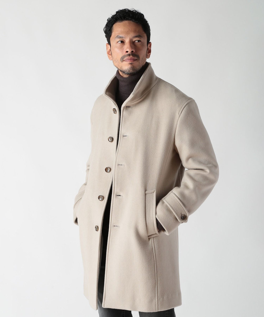 MEN'S BIGI スーパー140ウールビーバーヘリンボーンコート ベージュ