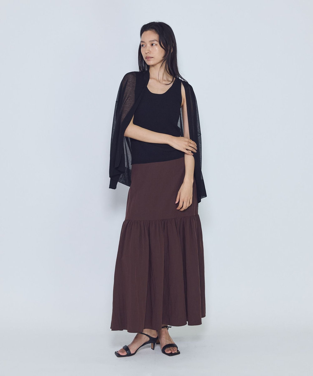 1er Arrondissement フィブリルポプリンティアードスカート ブラウン