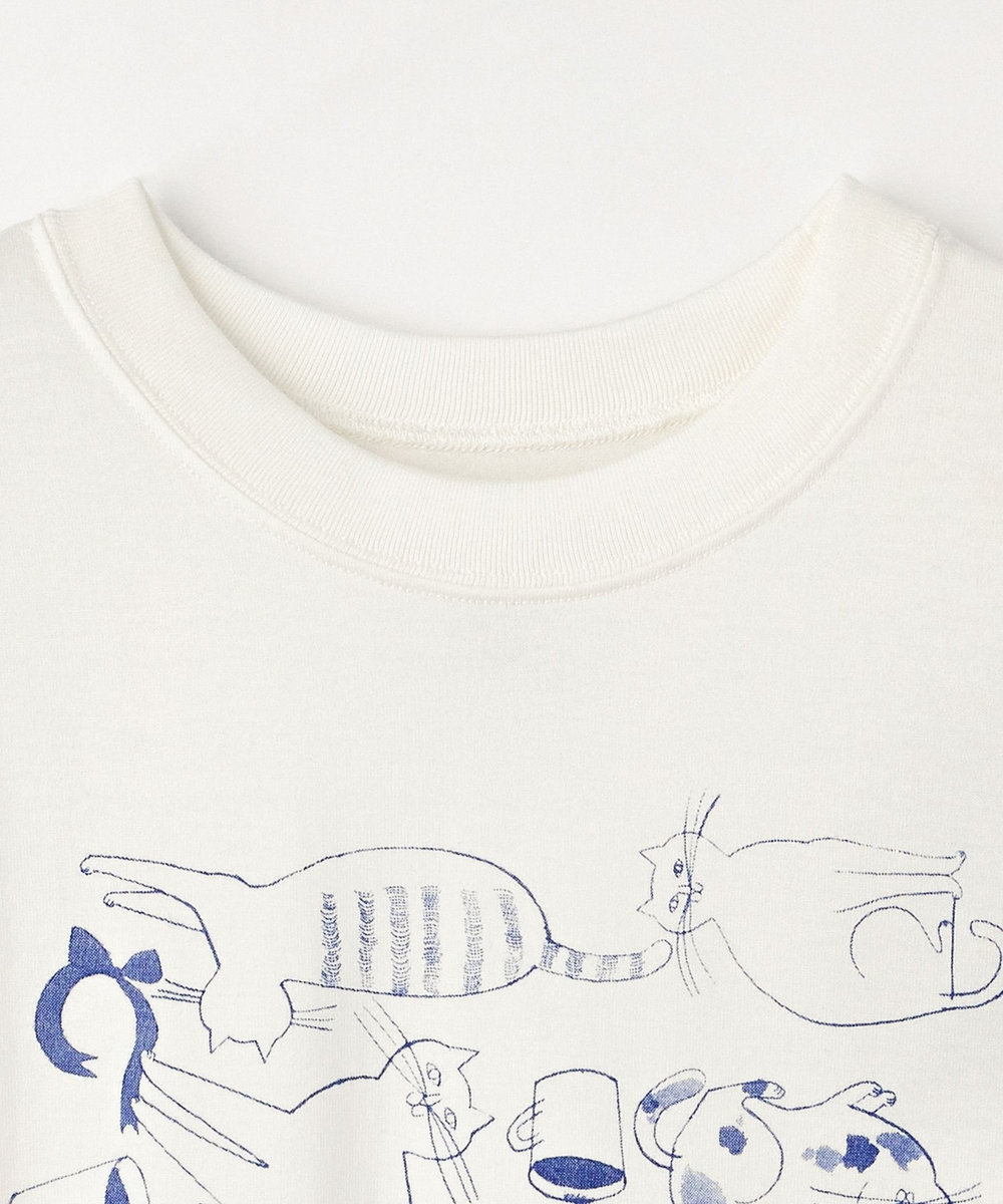 LOISIR 【EC限定・アーティストコラボ】LOISIR×TORANEKOBONBON CATプリントロングスリーブTシャツ オフホワイト