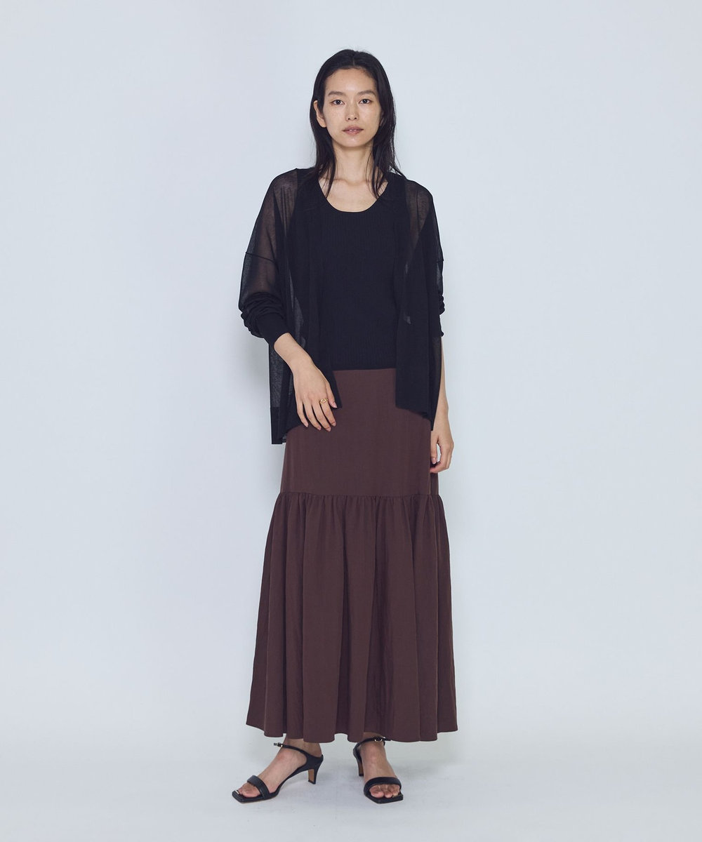 1er Arrondissement フィブリルポプリンティアードスカート ブラウン